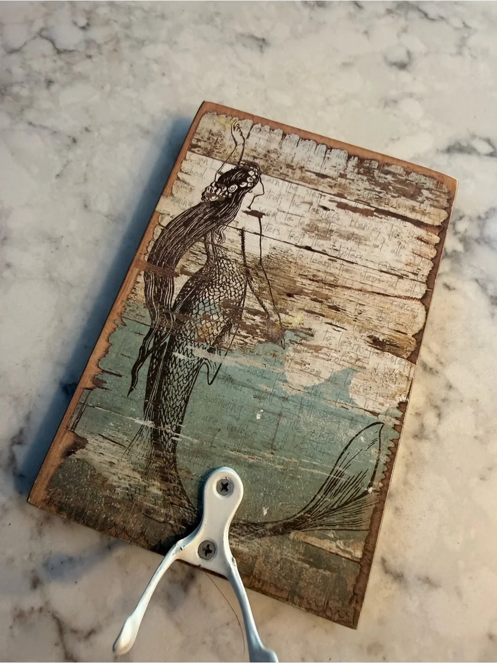 Rustic Mermaid Wall Hook in Teal and Brown